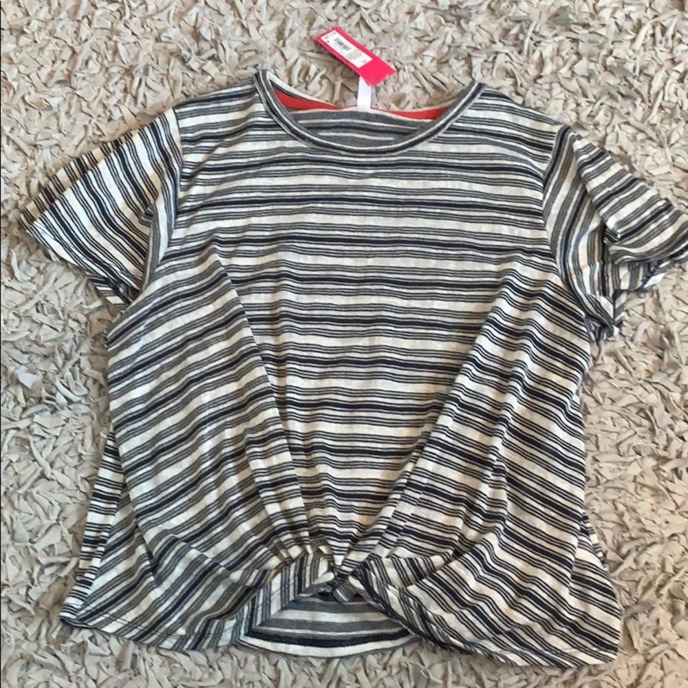 Striped tie front cropped tee